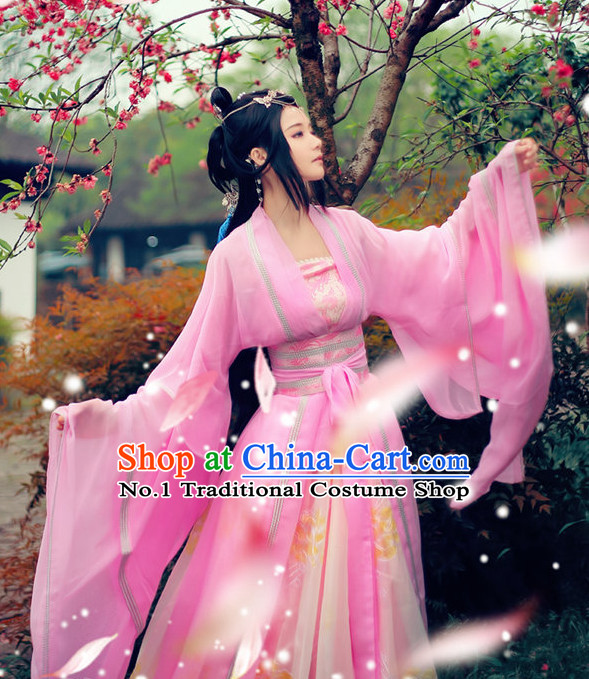 China Pink Fairy Wide Sleeves Classical Dancing Costumes Complete Set