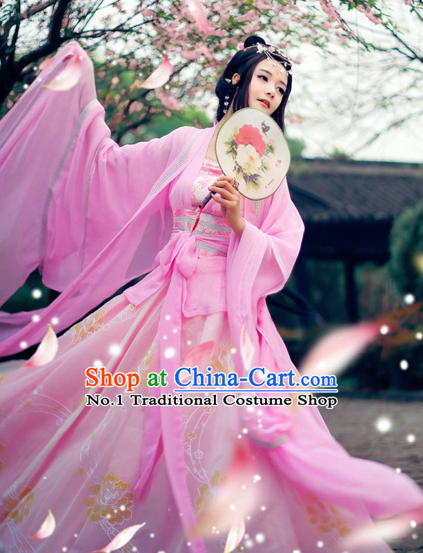 China Pink Fairy Wide Sleeves Classical Dancing Costumes Complete Set