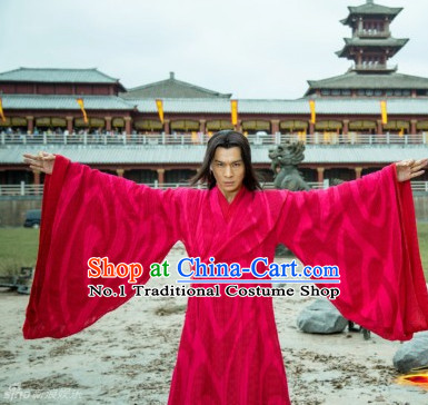 China Red Kung Fu Master Legend of Ancient Swords TV Serious Costumes for Men