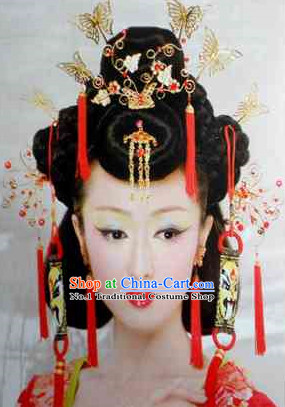 Chinese Wedding Black Wig and Hair Accessories