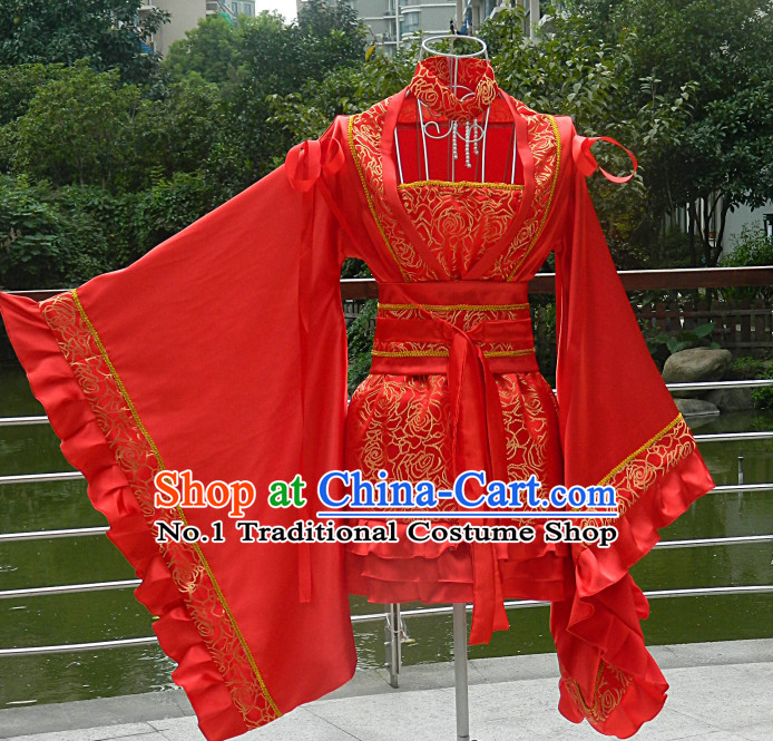 Red Chinese Anime Cosplay Costumes Complete Set