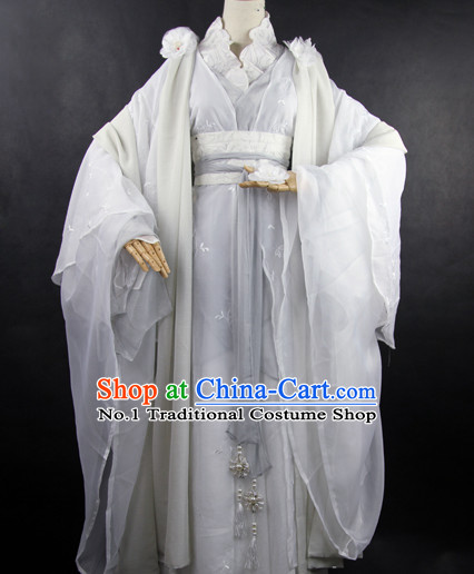 Chinese Fashion White Empress Fur Costumes Full Set