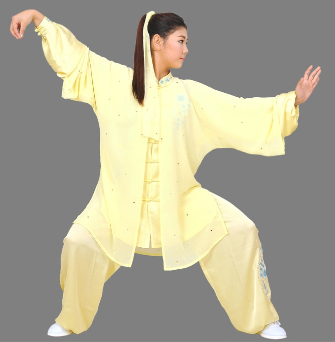 Light Yellow Martial Arts Competition Uniform and Mantle Complete Set