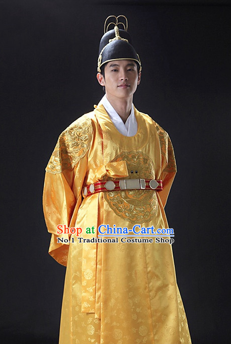 Korean Ancient Royal Emperor Costumes and Hat for Men