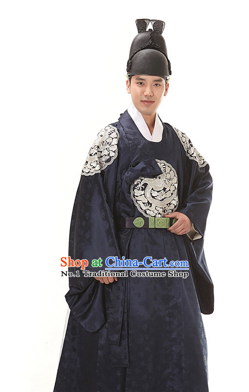 Korean Ancient Imperial Emperor Costumes and Hat for Men