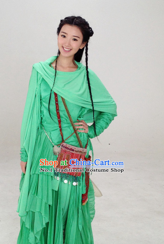Asian Fashion Green Hanfu Fairy Costumes Complete Set for Girls