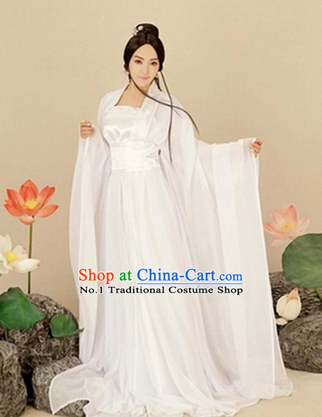 Asian Fashion Chinese Pure White Hanfu Halloween Costumes for Women