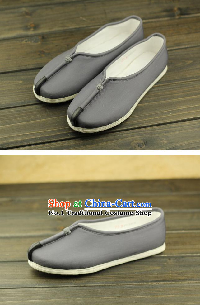 Grey Handmade Chinese Traditional Fabric Shoes Footwear