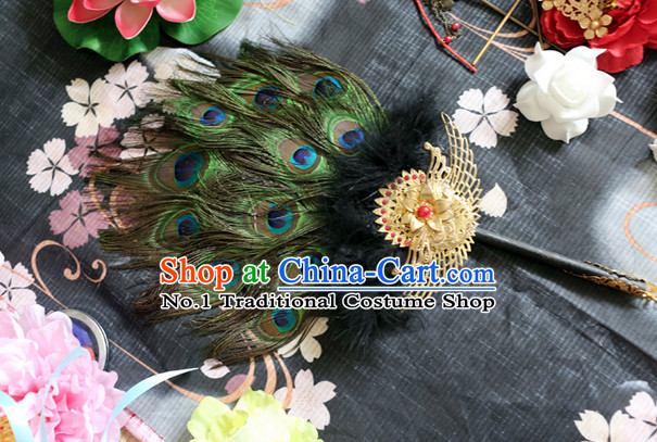 Chinese Imperial Empress Peacock Feather Fan