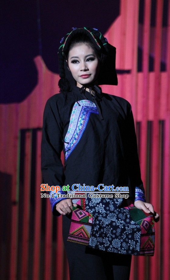 Chinese Traditional Ethnic Clothes and Hat Complete Set for Women