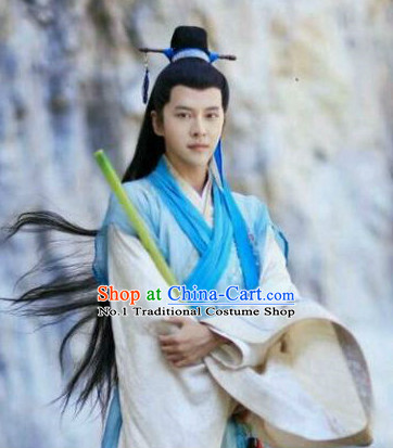 Chinese Traditional Hanfu Dress and Headbands Complete Set for Men