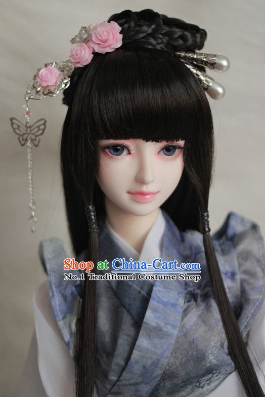 Traditional Chinese Lady Black Wig and Hair Jewelry
