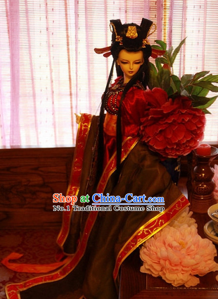 Chinese Traditional Empress Long Costumes and Hair Jewelry Complete Set