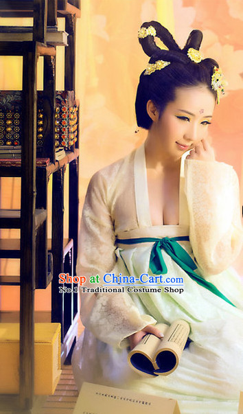 Chinese Sexy Tang Dynasty Female Costumes and Hair Accessories
