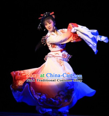 Chinese Traditional Long Sleeve Dancing Costumes and Hair Accessories Complete Set