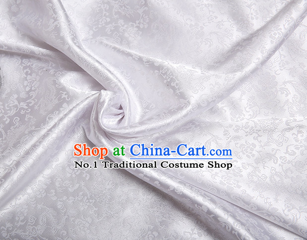White Chinese Traditional Dragon Brocade Fabric