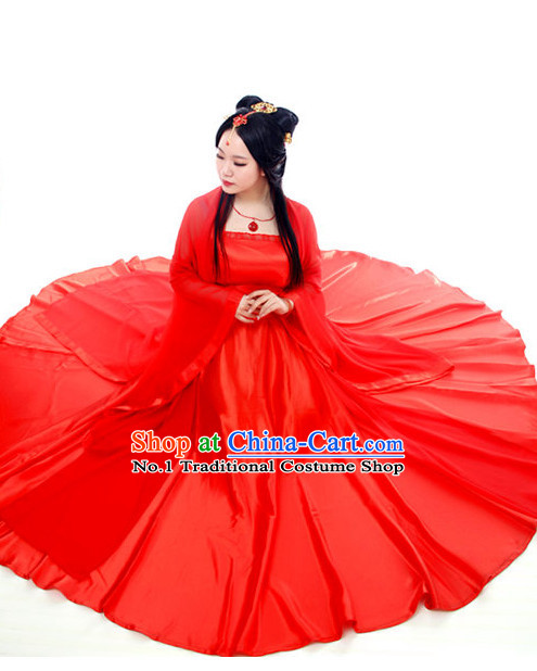 Pure Red Ancient Style Female Costumes and Hair Accessories Complete Set