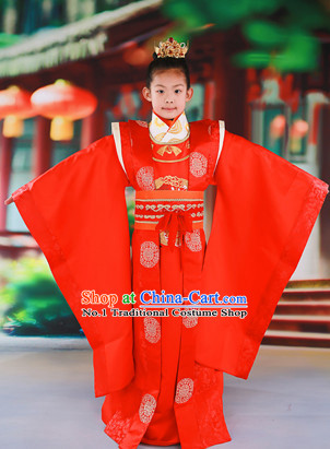 Chinese Traditional Wedding Dress and Coronet for Kids