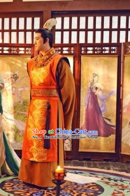 Chinese Traditional National Costumes Emperor Dress and Coronet Complete Set