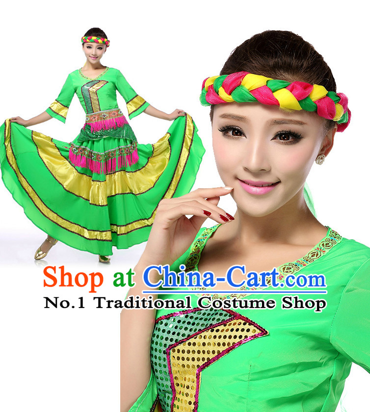 Asian Chinese Classical Dancing Costume Dance Stores Dance Gear Dance Attire and Hair Accessories Complete Set
