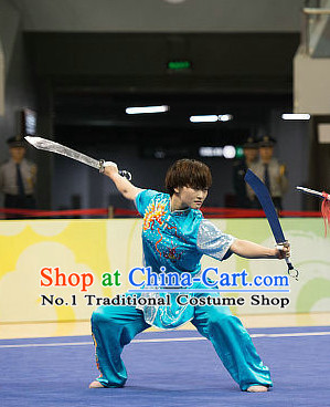 Top Skyblue Kung Fu Broadsword Costume Martial Arts Broadswords Costumes Kickboxing Superhero Apparel Karate Combat Competition Clothing for Women