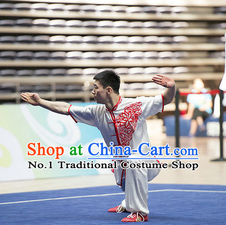 Top White Embroidered Chinese Southern Fist Kung Fu Uniform Martial Arts Uniforms Kungfu Suits Competition Costumes Complete Set