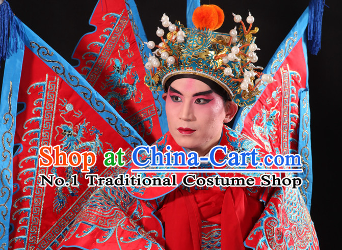 Chinese Beijing Opera Wu Sheng Fighting or Military Character Armor Costumes Flags and Helmet Full Set for Men