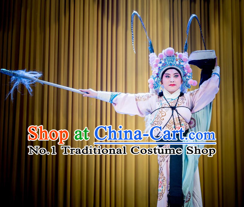 Chinese Ancient Beijing Opera Peking Opera Wu Sheng Costumes and Hat Complete Set for Men