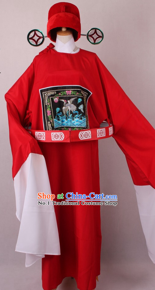 Chinese Traditional Peking Opera Clown Official Costumes and Hat Complete Set for Men
