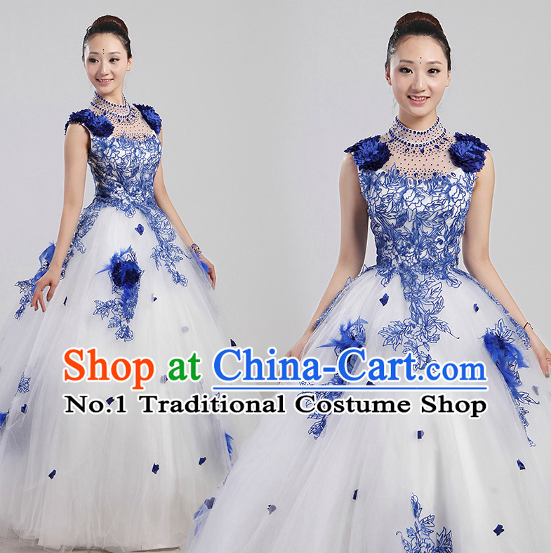 Chinese Folk Flower Dance Costume and Headwear Complete Set for Women