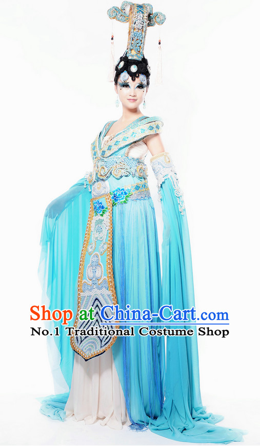 Chinese Traditional Dresses Theatrical Costumes Ancient Chinese Hanfu Empress Costumes and Hair Accessories Complete Set