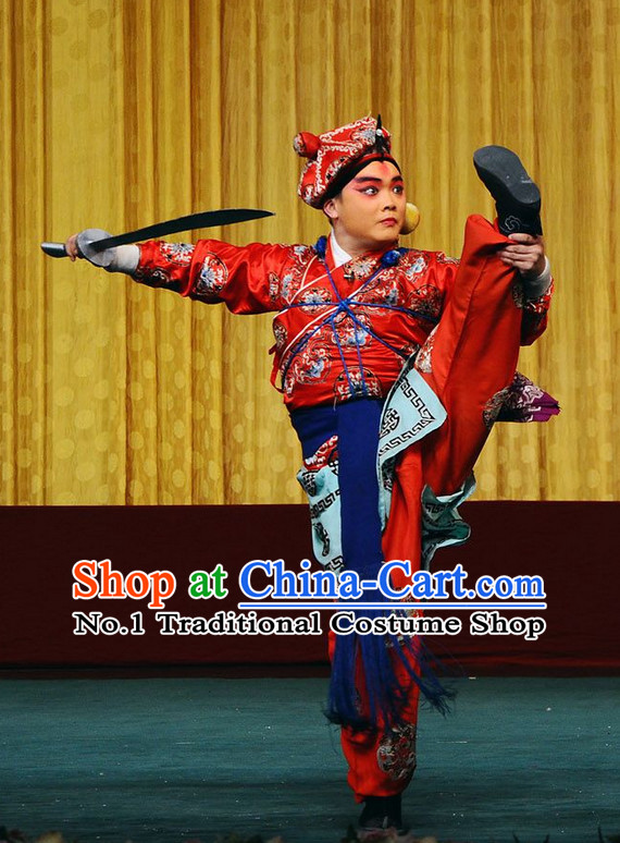 Blue Ancient Chinese Beijing Opera Wu Sheng Military Character Long Water Sleeves Costumes for Men