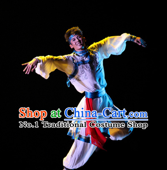 Beautiful Chinese Mongolian Dance Costumes and Headwear Complete Set for Men