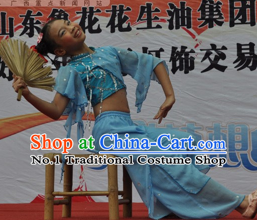 Chinese Opera Stage Fan Dance Costumes and Hair Accessories Complete Set for Women