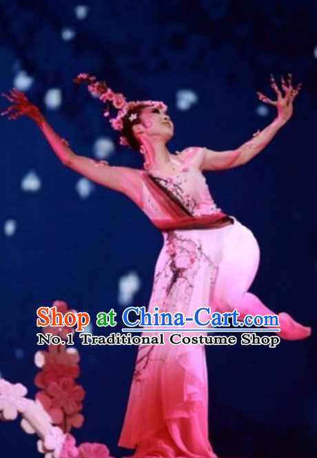 Chinese Classical Peach Fairy Dancing Costumes and Hair Accessories Complete Set