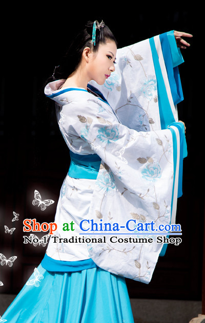 Chinese Traditional Han Fu Clothes and Hair Accessories Complete Set for Ladies