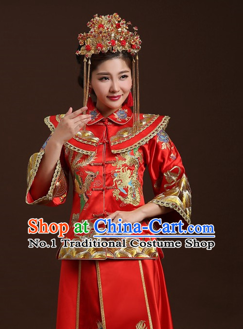 Traditional Chinese Double Happiness Phoenix Wedding Dress and Skirt for Women