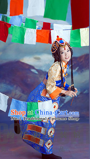 Traditional Chinese Mongolian Clothes and Hair Accessories for Kids Girls