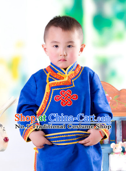 Traditional Chinese Mongolian Dresses and Hat Complete Set Kids