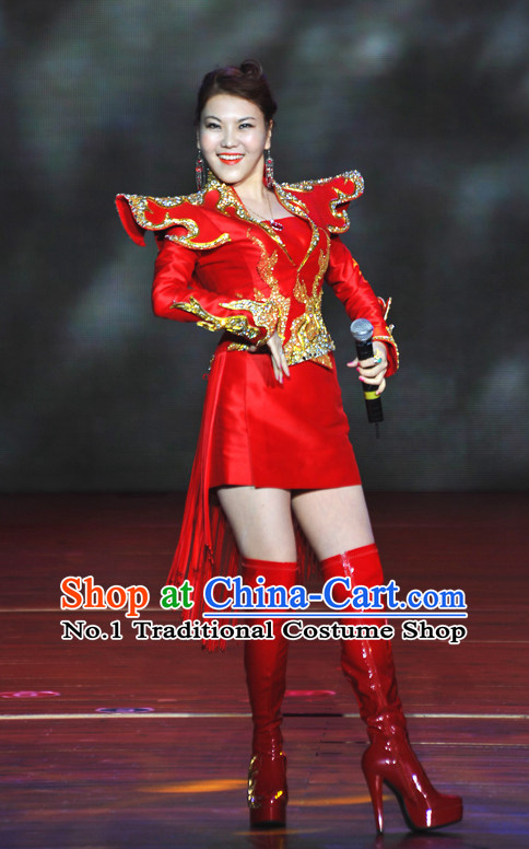Traditional Chinese Mongolian Dresses and Hat Complete Set for Women