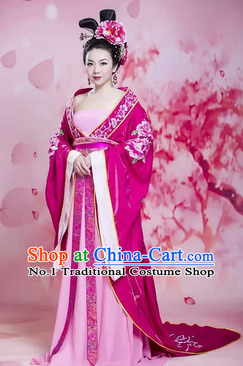 Traditional Chinese Tang Dynasty Costumes and Hair Accessories Complete Set for Women
