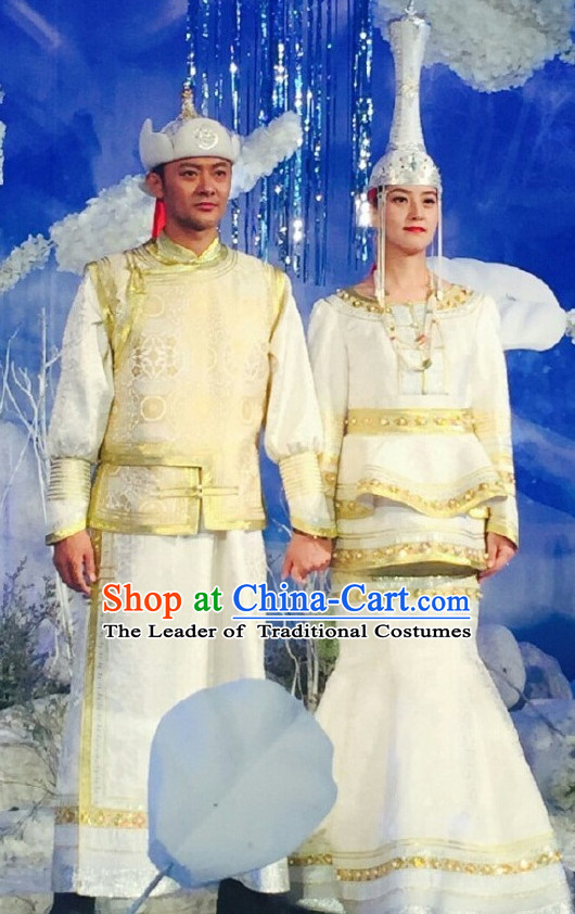 Mongolian Traditional Wedding Dresses and Hats for Men and Women