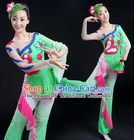 Chinese New Yer Gala Fan Dance Costume and Headwear Compelte Set