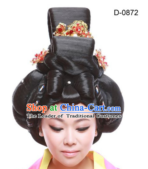 Tang Dynasty Chinese Ancient Queen Hair extensions Wigs Fascinators Toupee Hair Pieces Long Wigs and Accessories for Women