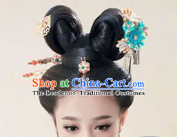 Chinese Ancient Maid Black Long Lady Hair extensions Wigs Fascinators Toupee Long Wigs Hair Pieces for Girls