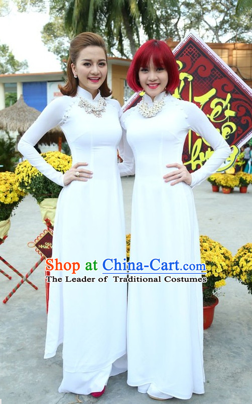 White Ao Dai Dresses Complete Set for Women
