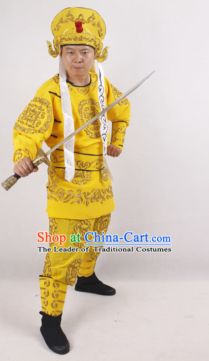 Chinese Opera Warrior Costumes and Hat Complete Set for Men