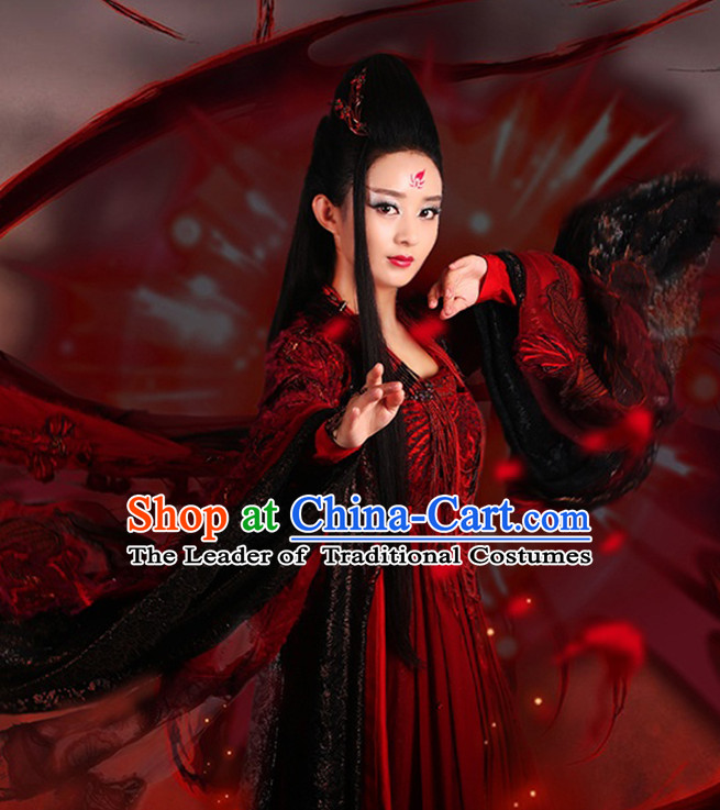 Hua Qian Gu Yao Shen Red  TV Drama Costumes and Hair Accessories Complete Set