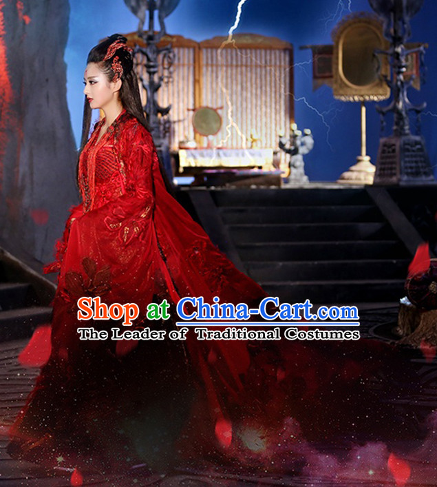 Hua Qian Gu Yao Shen Red  TV Drama Costumes and Hair Accessories Complete Set