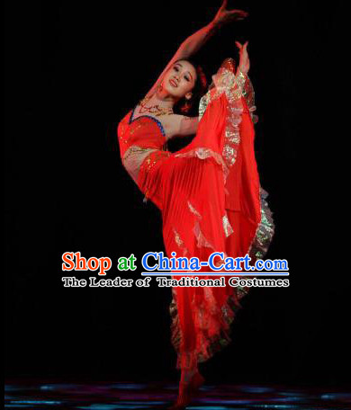 Chinese Stage Performance Red Dai Dancing Costume and Head Wear for Women